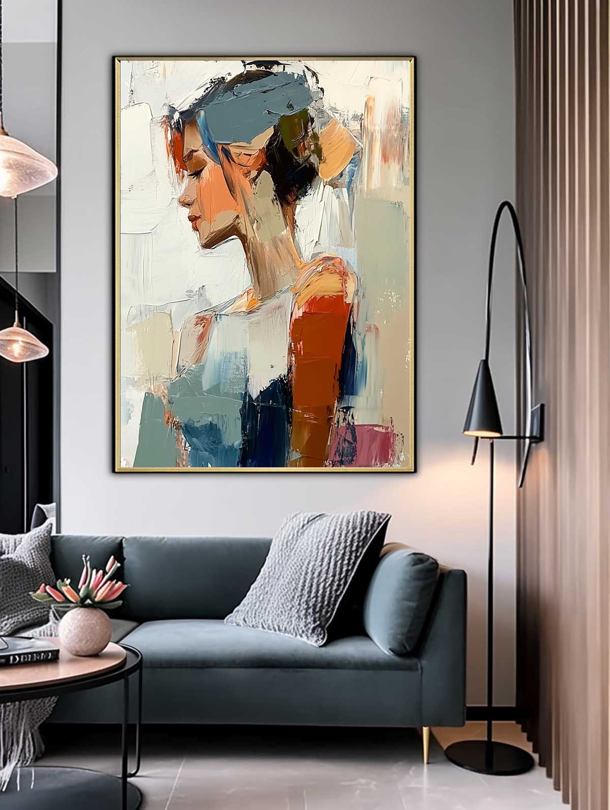 Female Profile Impasto Oil Painting Wall Decor