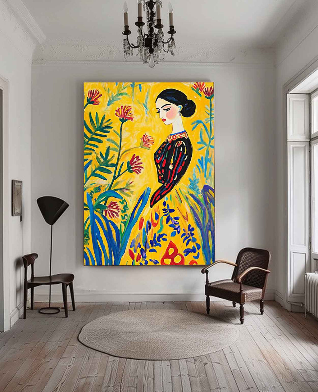 Fauvist Portrait Painting Vibrant Yellow Floral