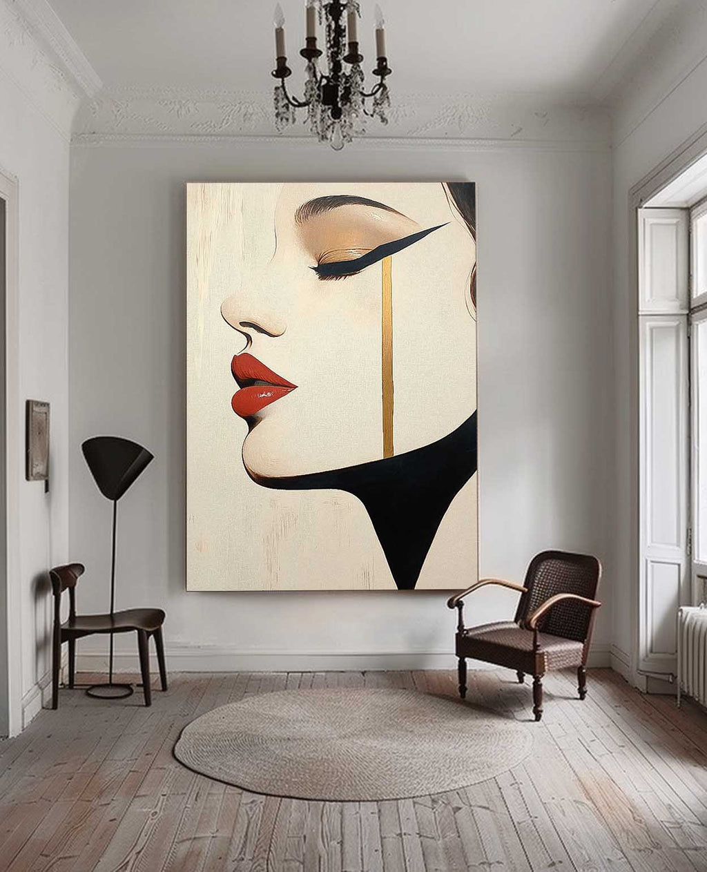 Minimalist Golden Tear Woman Portrait Oil Painting