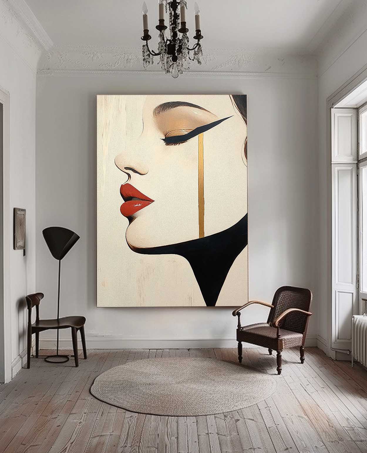 Minimalist Golden Tear Woman Portrait Oil Painting