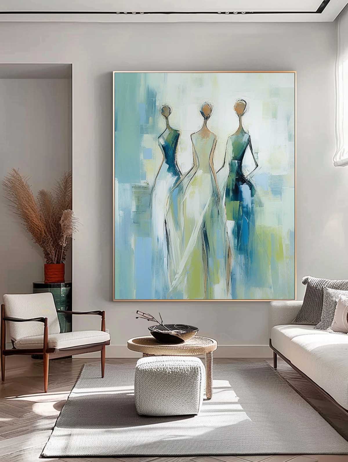 Three Graceful Figures In Flowing Gowns Feminine