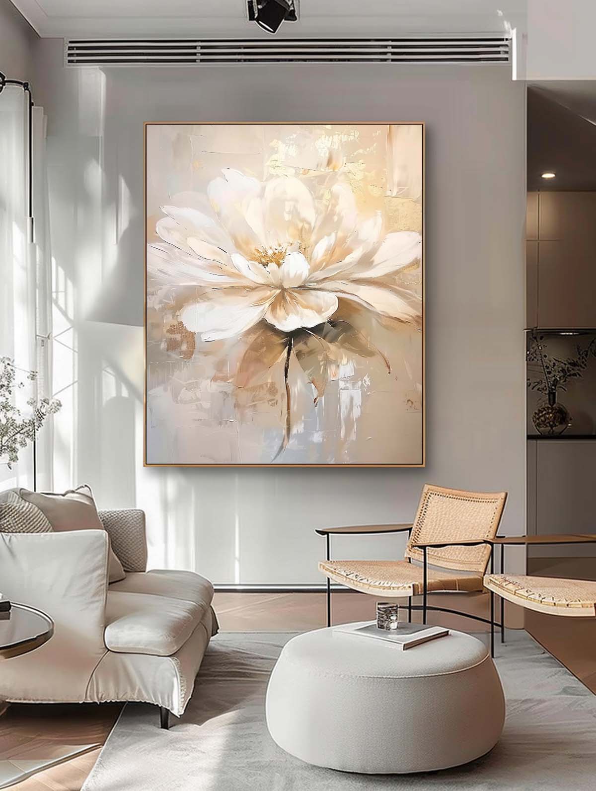 Elegant Neutral Floral Oil Painting Gold Accent