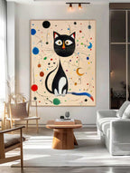 Surrealist Cat Painting Playful Black White
