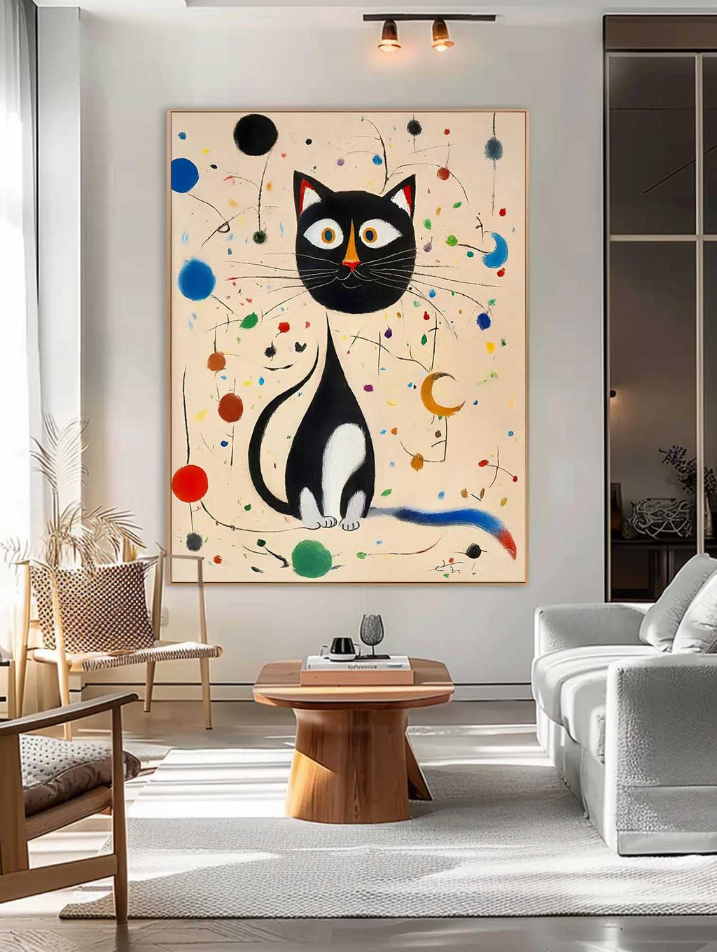 Surrealist Cat Painting Playful Black White