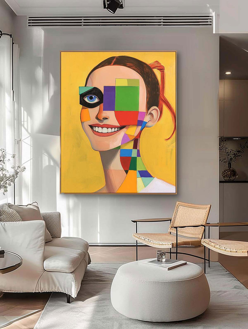Geometric Smile Portrait Oil Painting