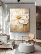 Luxury Neutral Floral Oil Painting Gold Accent