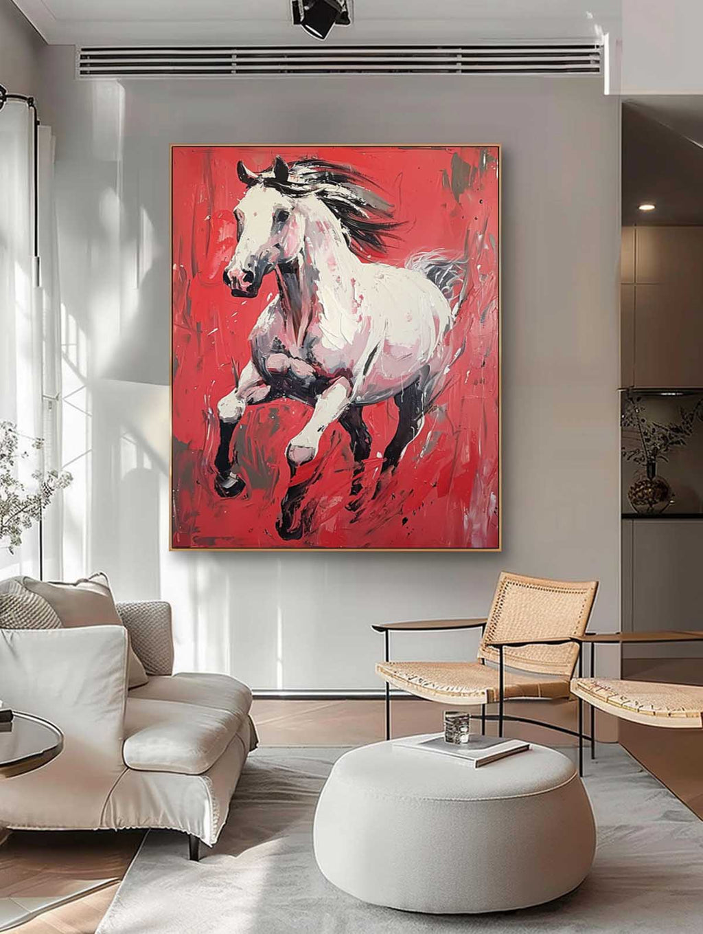 Energetic White Horse Oil Painting
