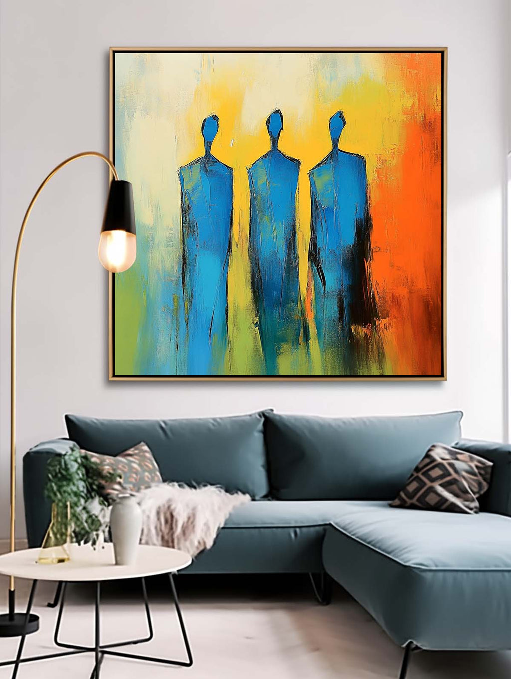 Three Blue Figures Modern Minimalist Wall Art