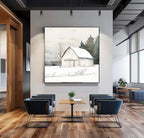 Rustic Winter Barn Watercolor Painting