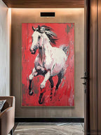 Energetic White Horse Oil Painting