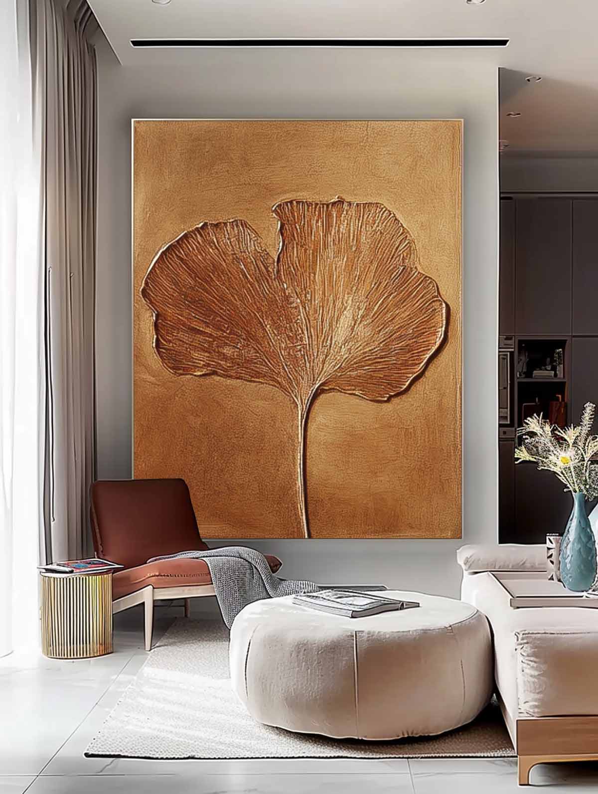 Textured Ginkgo Leaf Painting Luxurious