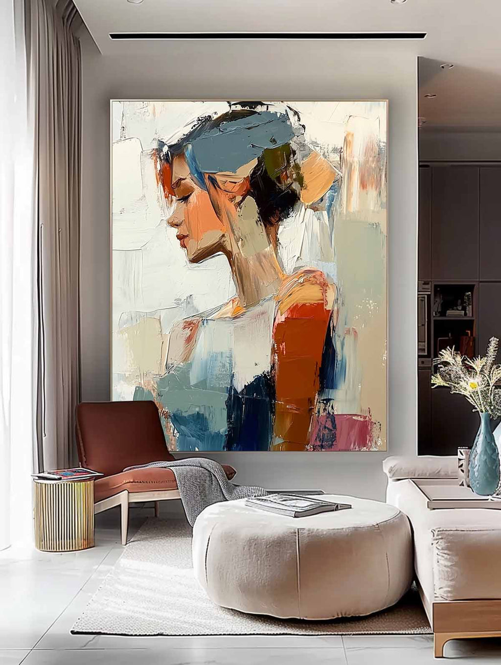 Female Profile Impasto Oil Painting Wall Decor
