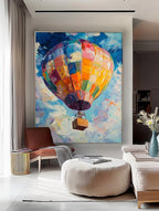 Vibrant Colorful Hot Air Balloon Impasto Oil Painting