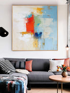 Soft Abstract Color Block Oil Painting Red Blue