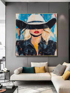 Red Lip Cowgirl Pop Art Portrait Colorful