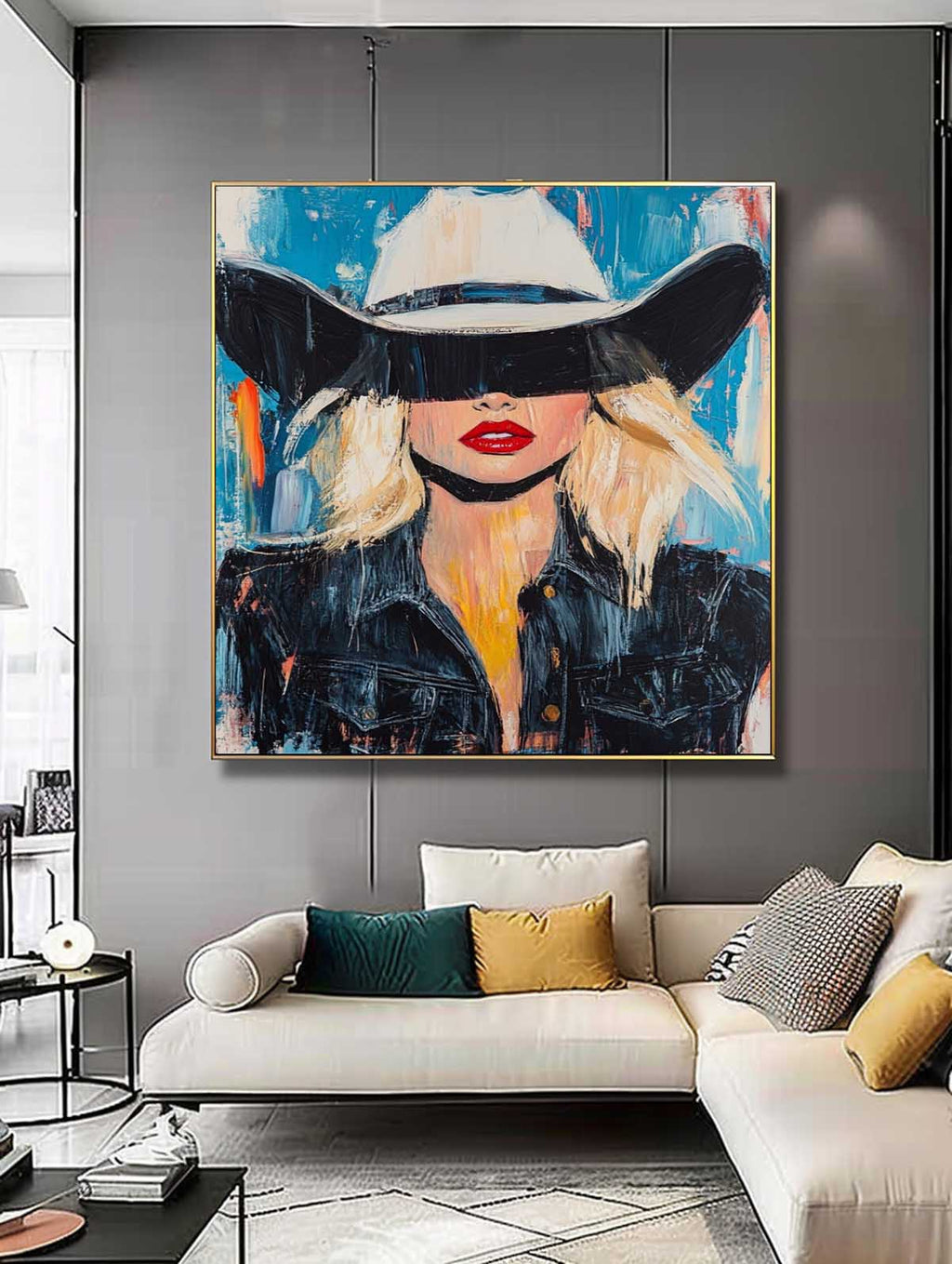 Red Lip Cowgirl Pop Art Portrait Colorful