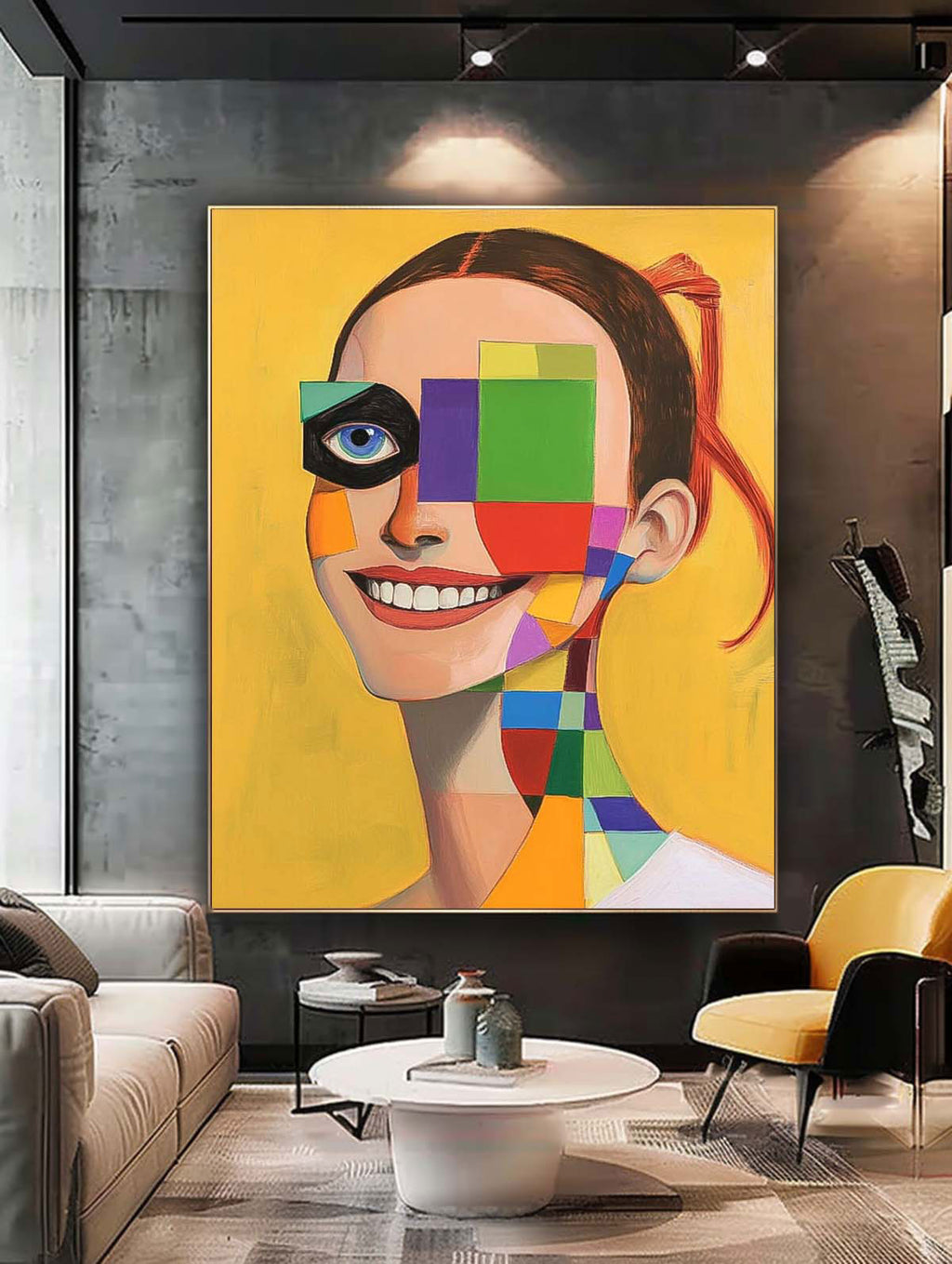 Geometric Smile Portrait Oil Painting
