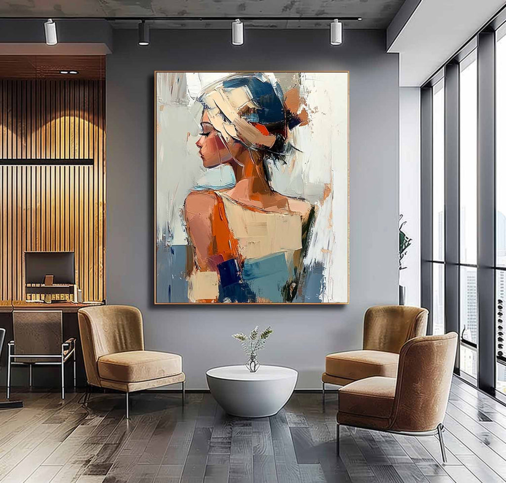 Abstract Woman Headwrap Impasto Oil Painting