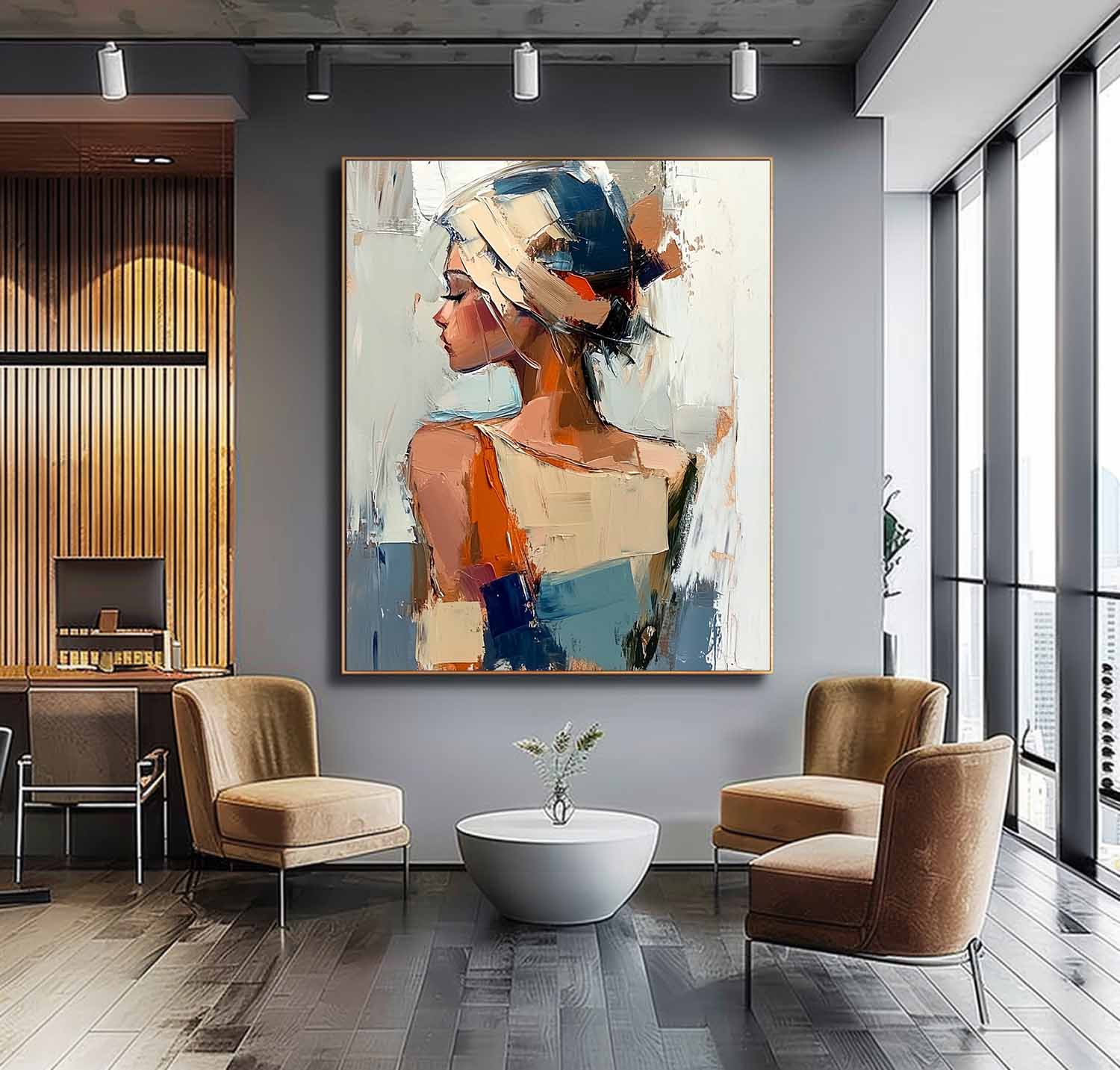 Abstract Woman Headwrap Impasto Oil Painting