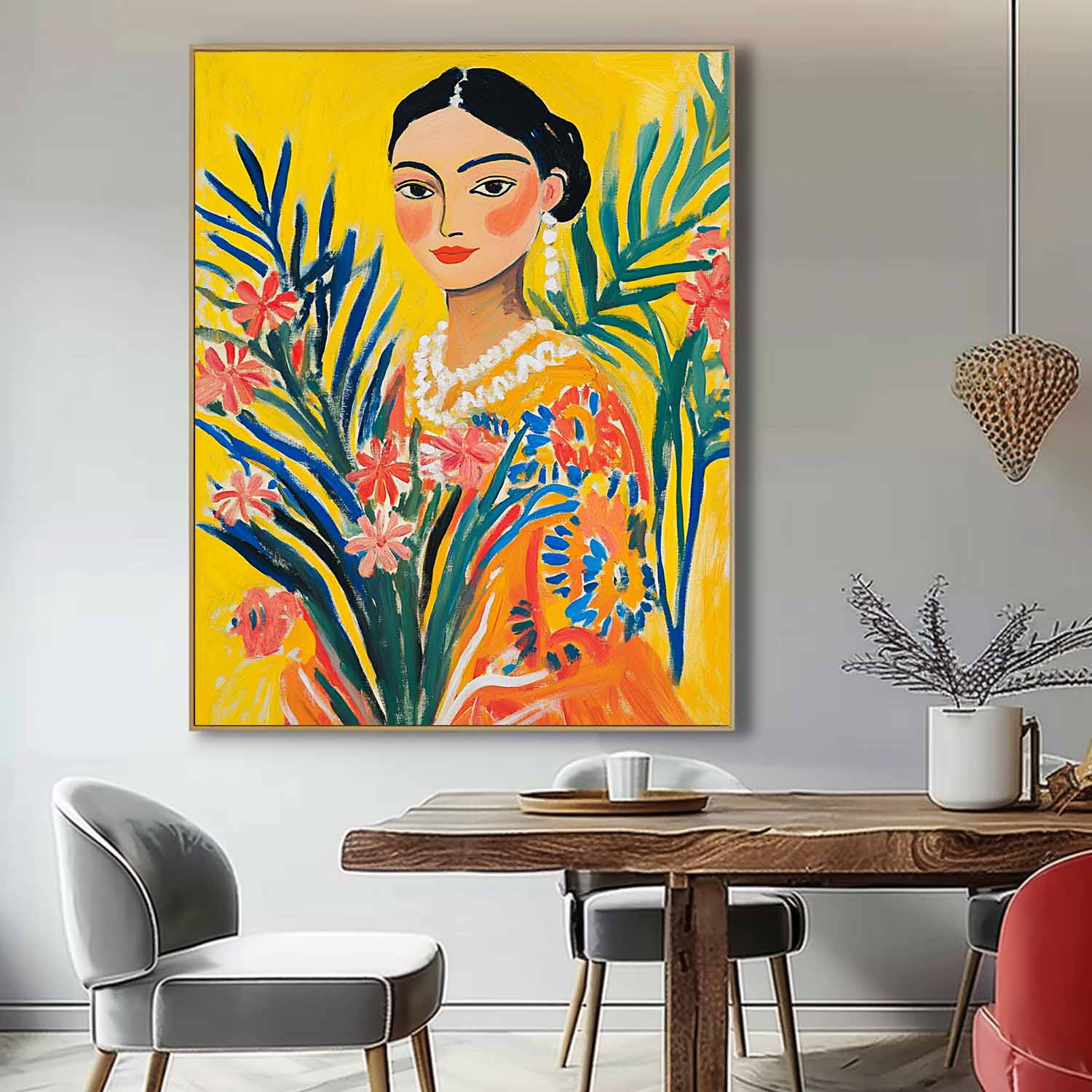 Fauvist Portrait Painting Vibrant Yellow Tropical