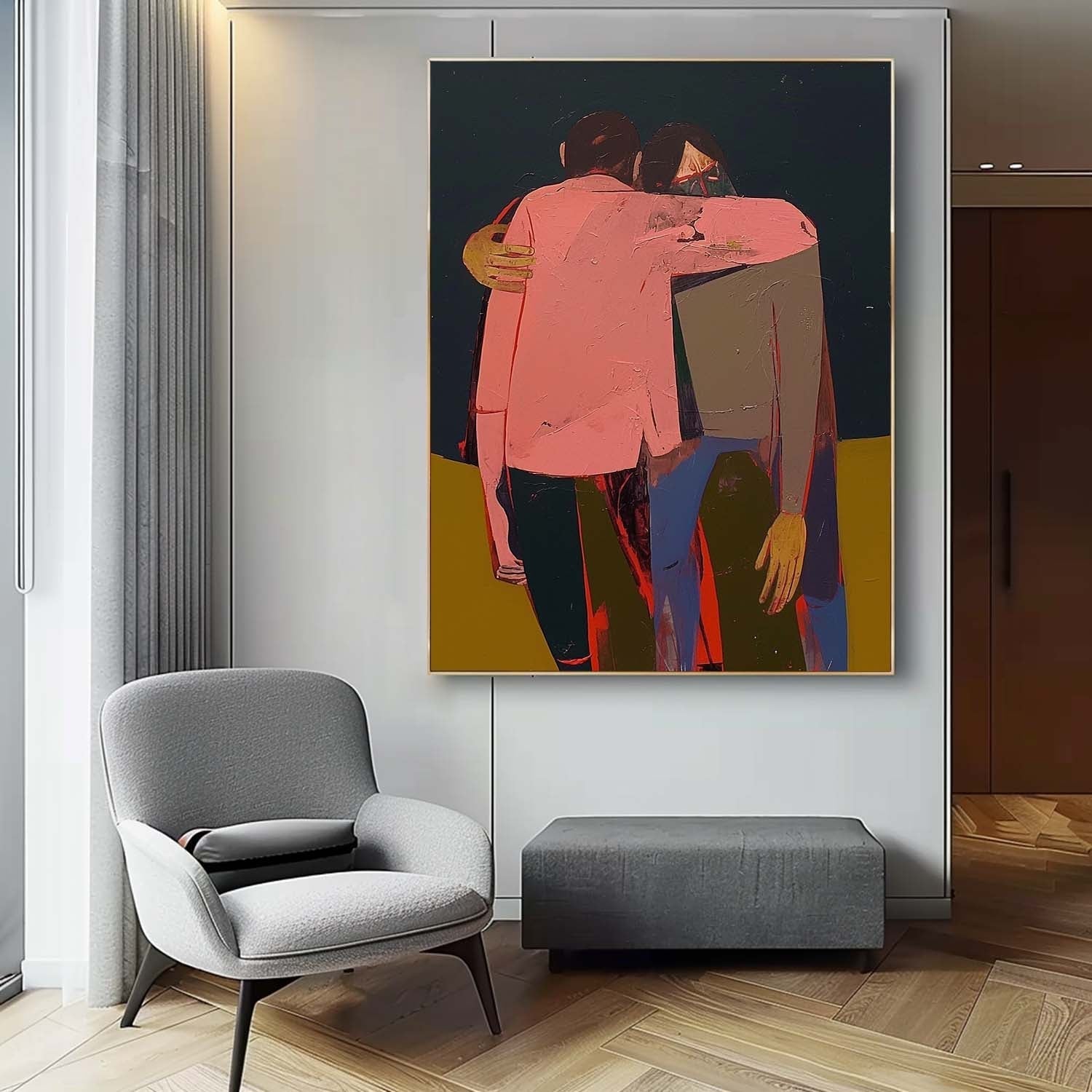 Modern Expressionist Embrace Painting Intimate