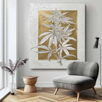 Gold Foil Cannabis Leaf Art Botanical Line Drawing