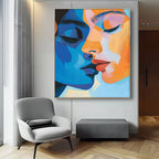 Cubist Color-Blocked Kiss Painting