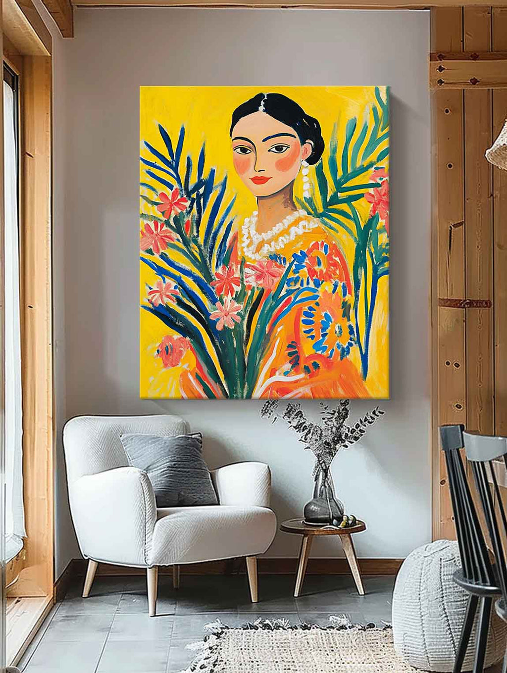 Fauvist Portrait Painting Vibrant Yellow Tropical