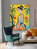 Fauvist Portrait Painting Vibrant Yellow Floral Wall Art