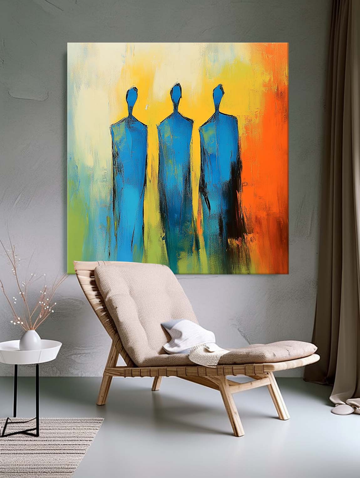 Three Blue Figures Modern Minimalist Wall Art