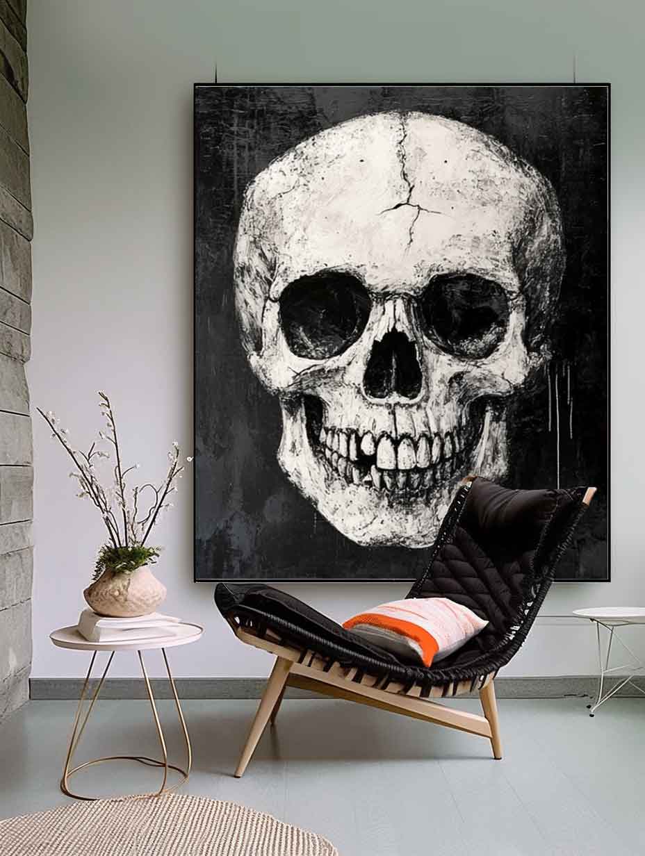 Expressionist Skull Painting Monochromatic