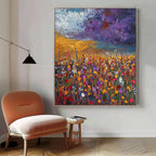 Vibrant Wildflower Field Impasto Oil Painting