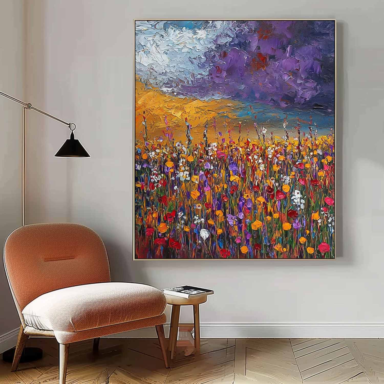 Vibrant Wildflower Field Impasto Oil Painting