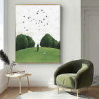 Tranquil Hilltop Moment Textured Art Print Man With Dog