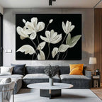 Contrast Floral Impasto Oil Painting White On Black