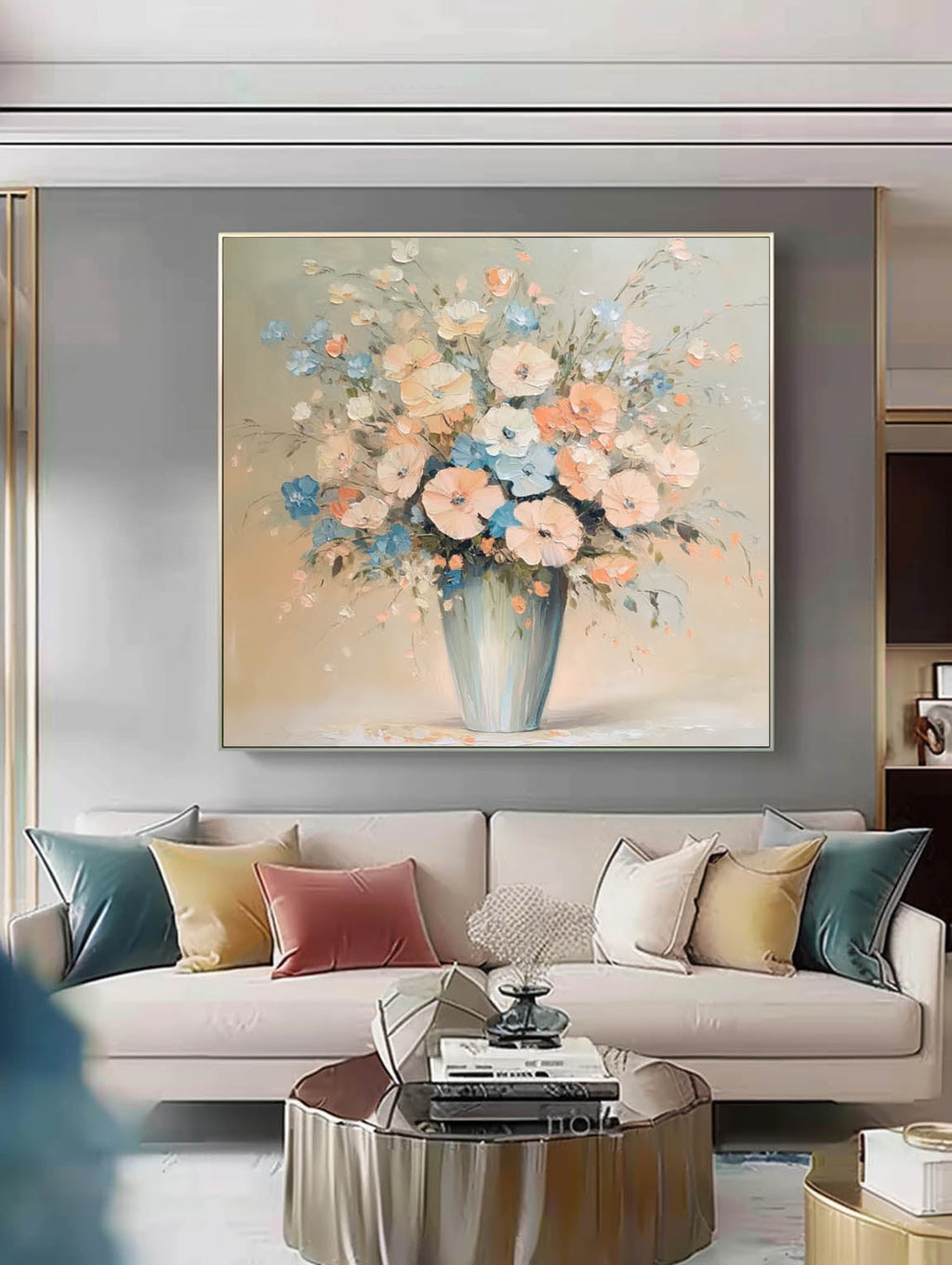 Soft Pastel Floral Bouquet Oil Painting