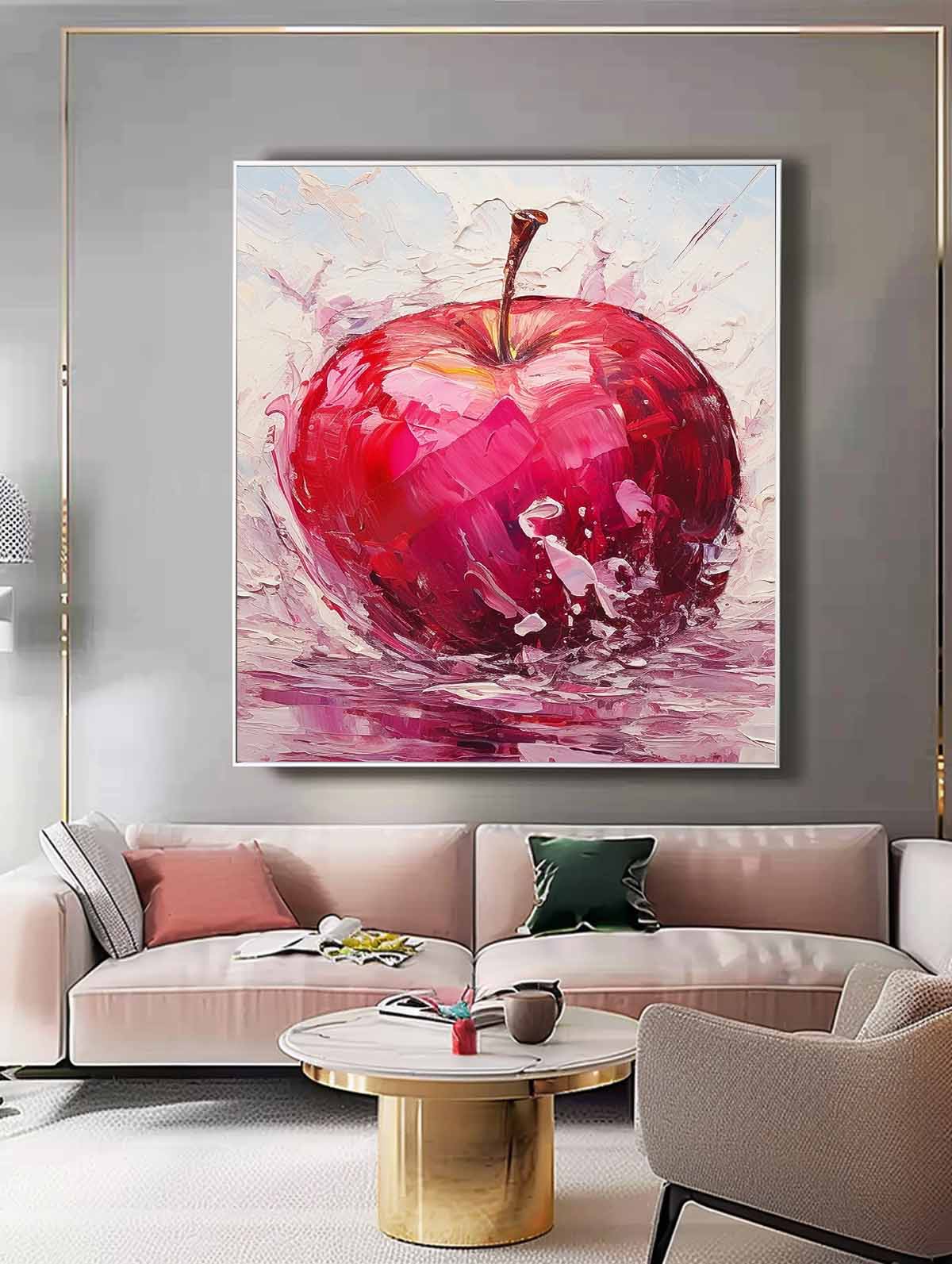 Impasto Apple Painting Vibrant Red Wall Art