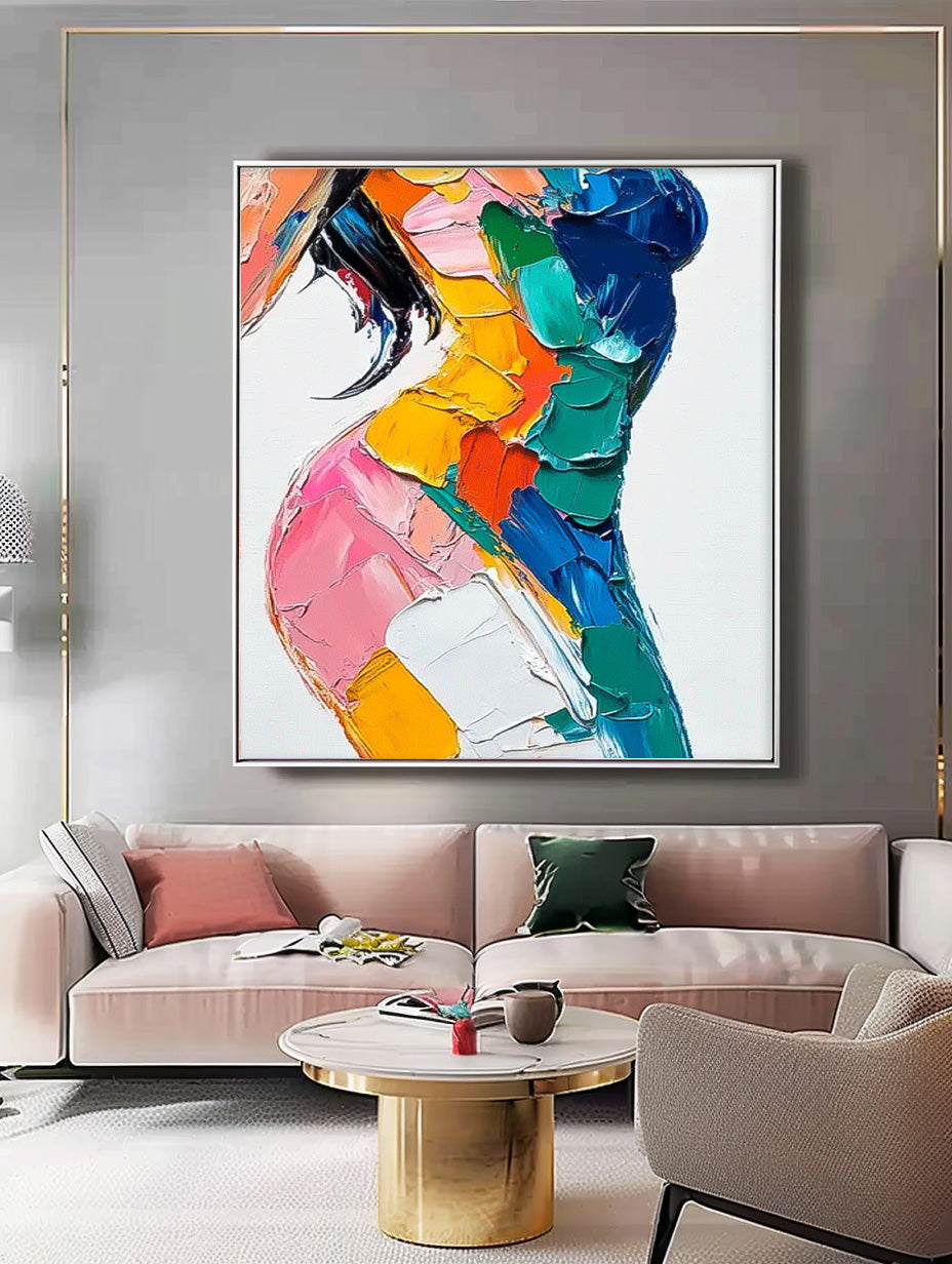 Rainbow Impasto Abstract Female Figure Painting