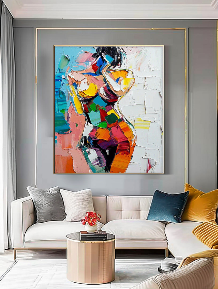 Vibrant Impasto Abstract Female Figure Painting