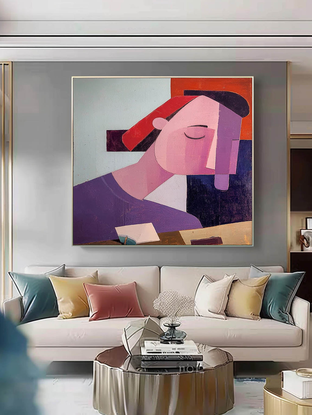 Cubist Contemplative Portrait Oil Painting