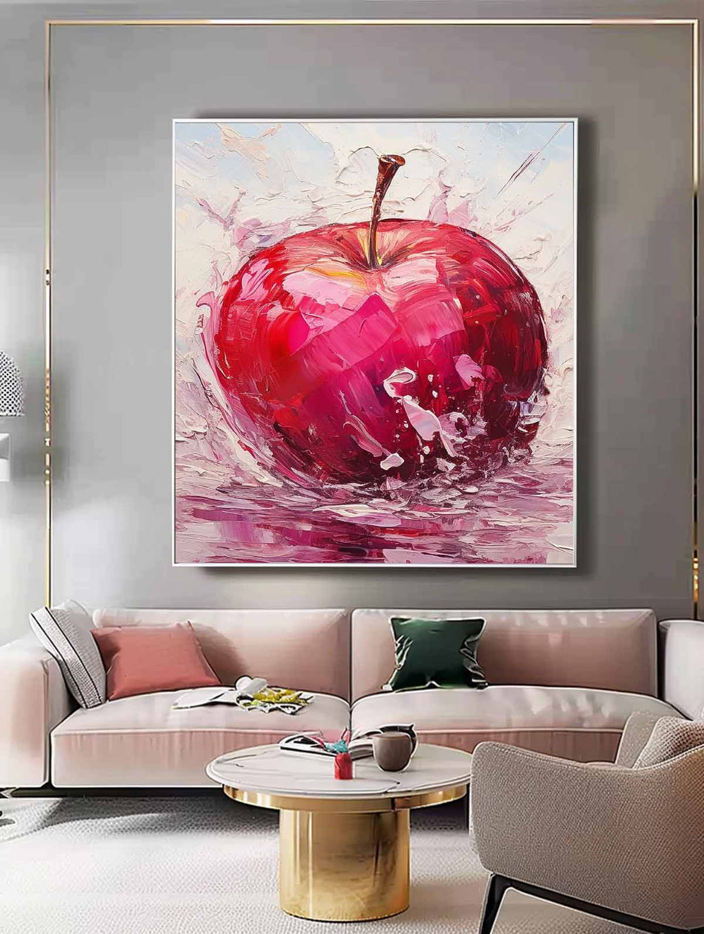 Impasto Apple Painting Vibrant Red Wall Art