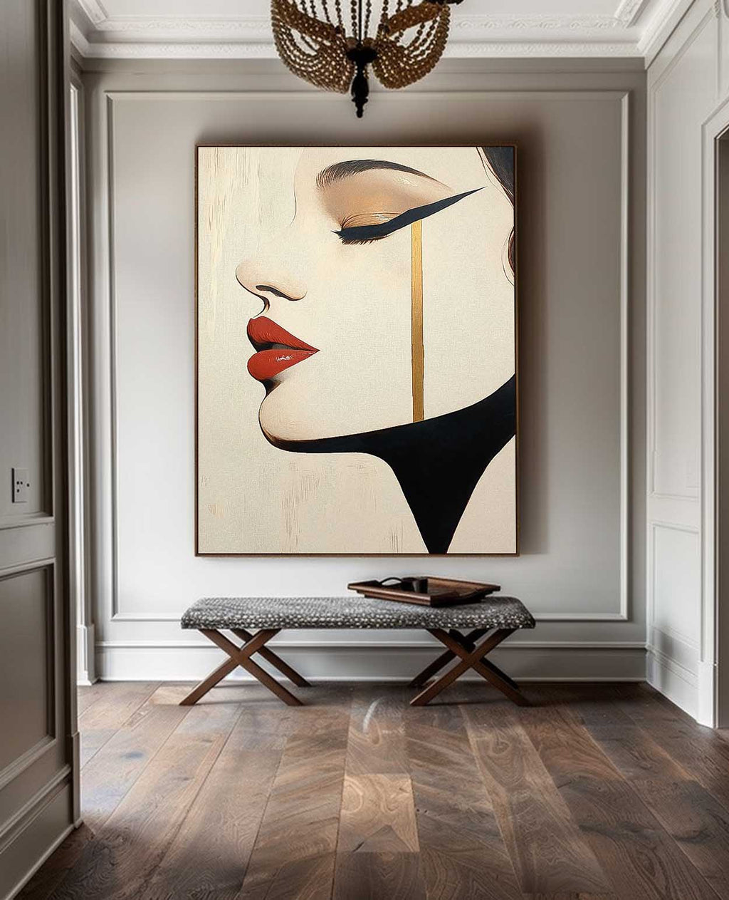 Minimalist Golden Tear Woman Portrait Oil Painting