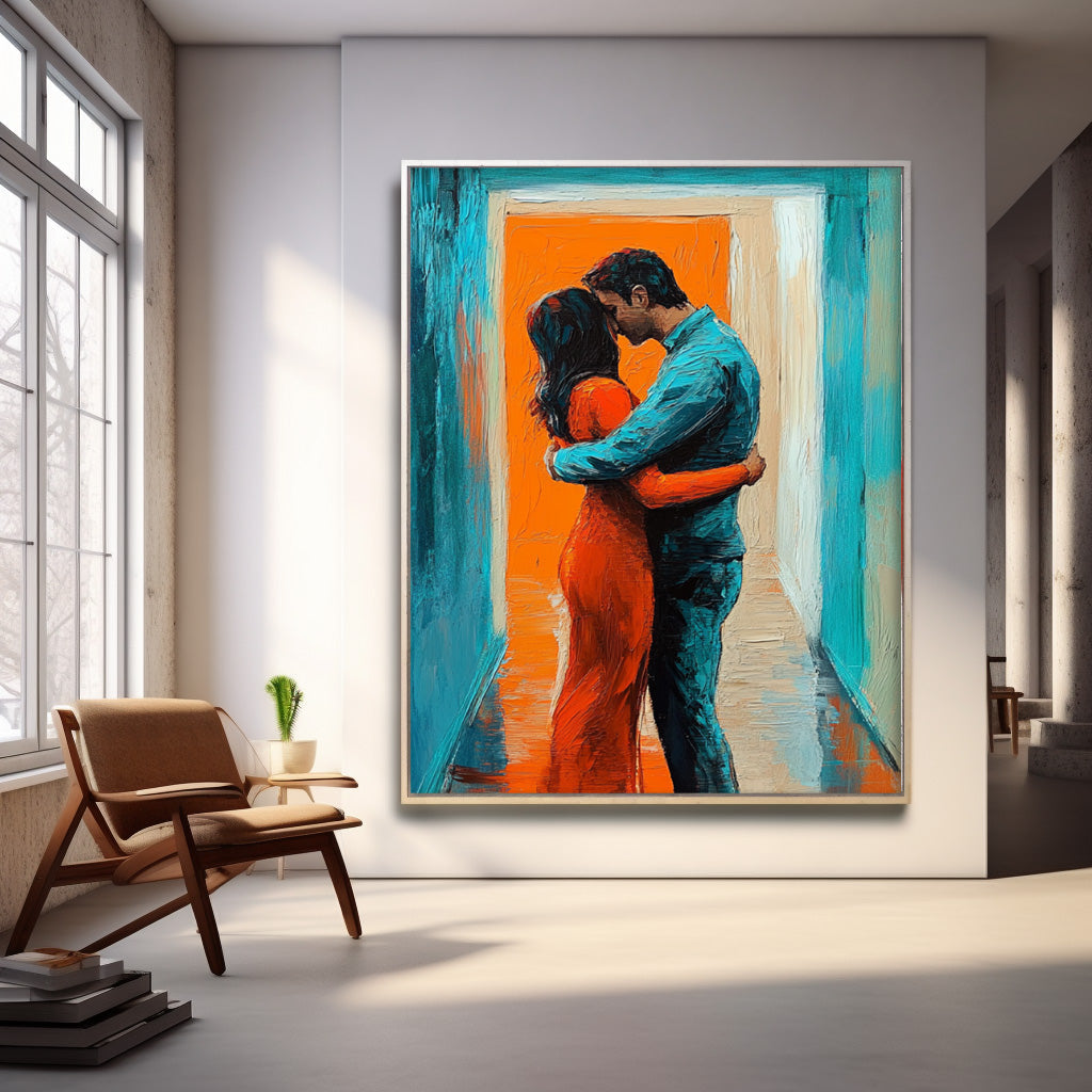 Impressionist Embrace in Doorway Painting Romantic