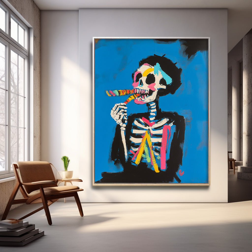 Pop Art Skeleton Painting Vibrant Modern Wall Art