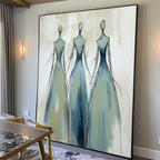 Three Elegant Figures In Blue Gowns Feminine