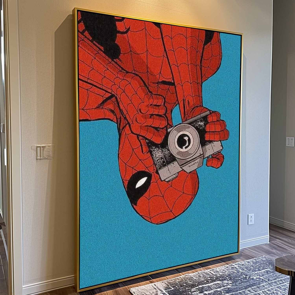 Spiderman Upside Down With Camera Retro Comic