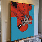 Spiderman Upside Down With Camera Retro Comic