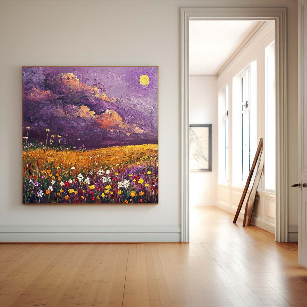 Moonlit Wildflower Field Impressionist Oil Painting