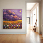 Moonlit Wildflower Field Impressionist Oil Painting