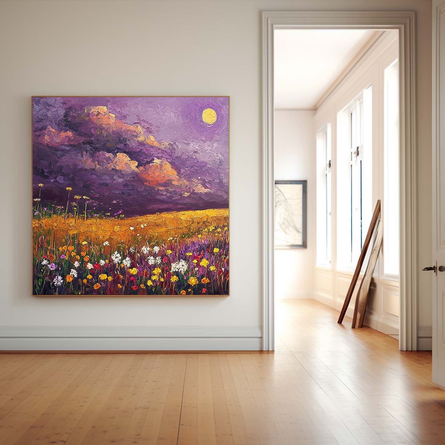 Moonlit Wildflower Field Impressionist Oil Painting